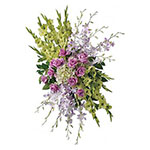 Green and Purple Funeral Spray on Stand